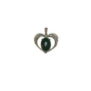 Vintage Nephrite Jade and sterling silver filigree heart-shaped pendant